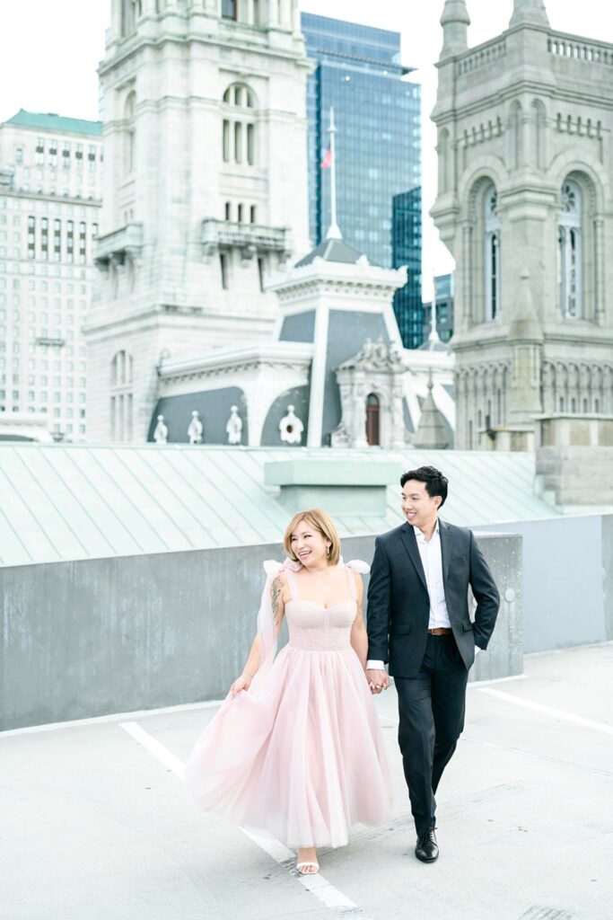 Spring Rooftop Engagement Photos in Downtown Philly