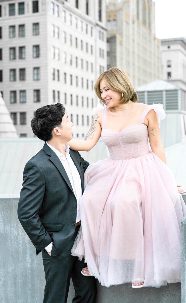 Spring Rooftop Engagement Photos in Downtown Philly