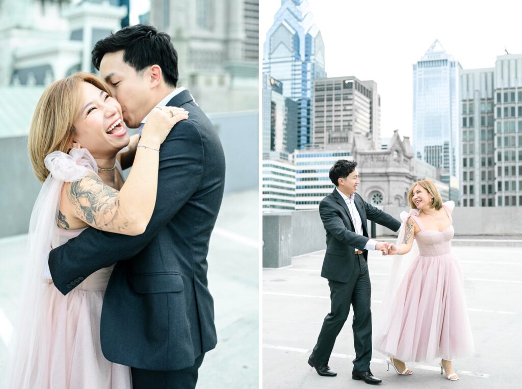 Spring Rooftop Engagement Photos in Downtown Philly