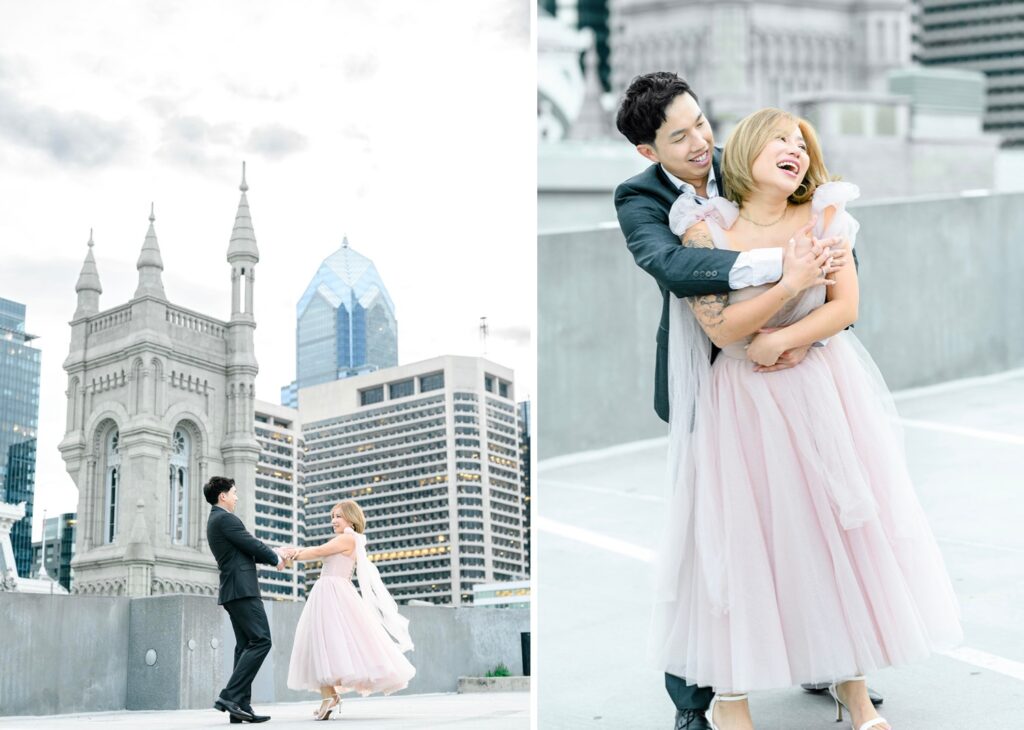 Spring Rooftop Engagement Photos in Downtown Philly