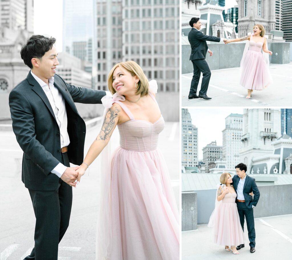 Spring Rooftop Engagement Photos in Downtown Philly