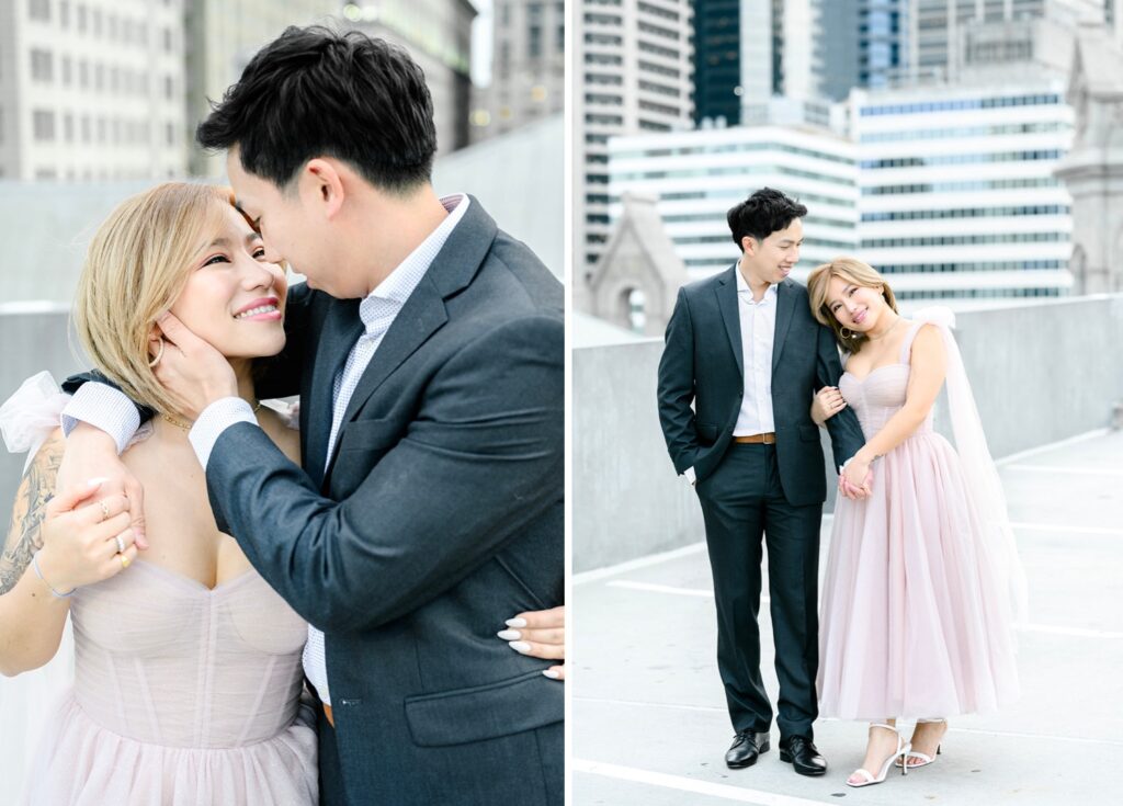 Spring Rooftop Engagement Photos in Downtown Philly