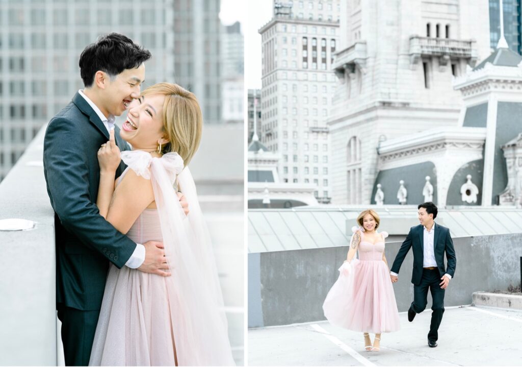 Spring Rooftop Engagement Photos in Downtown Philly