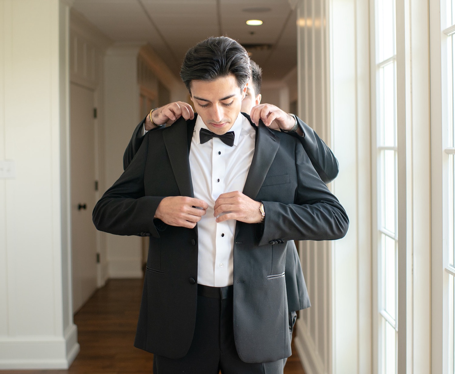 Groom Getting Ready at Linwood Country Club