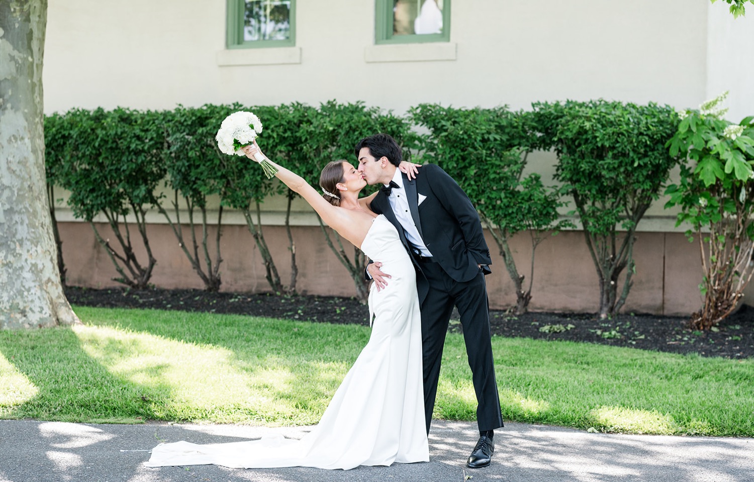 Bride and Groom First Look at Linwood Country Club