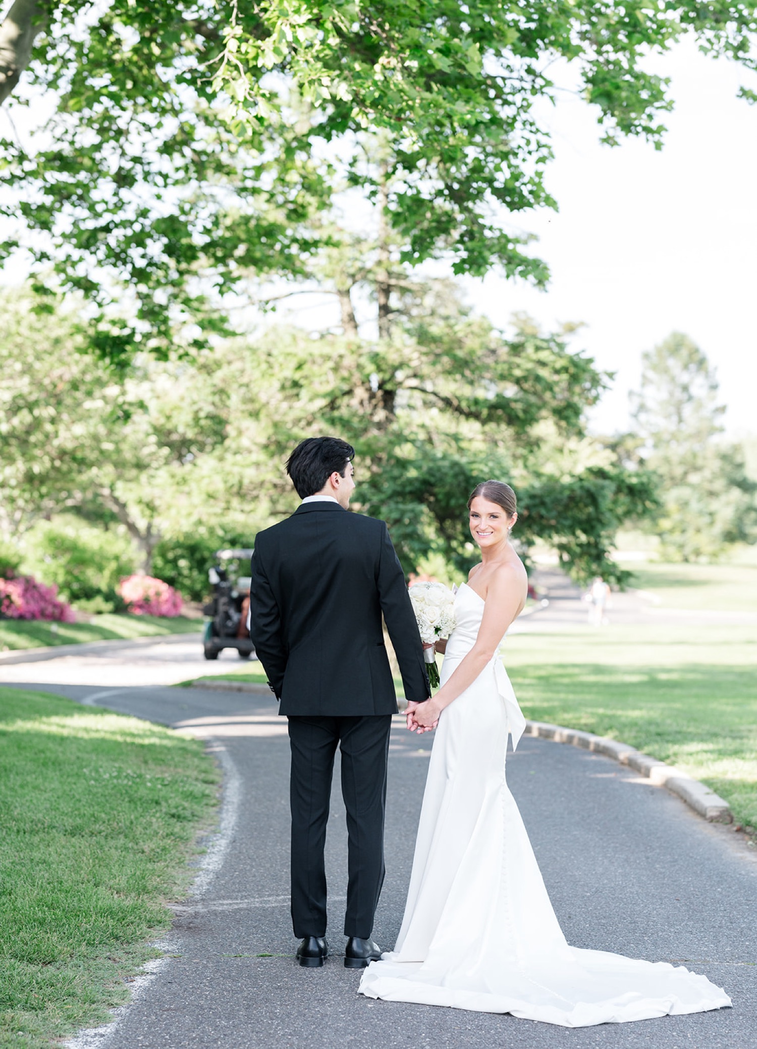 Bride and Groom First Look at Linwood Country Club