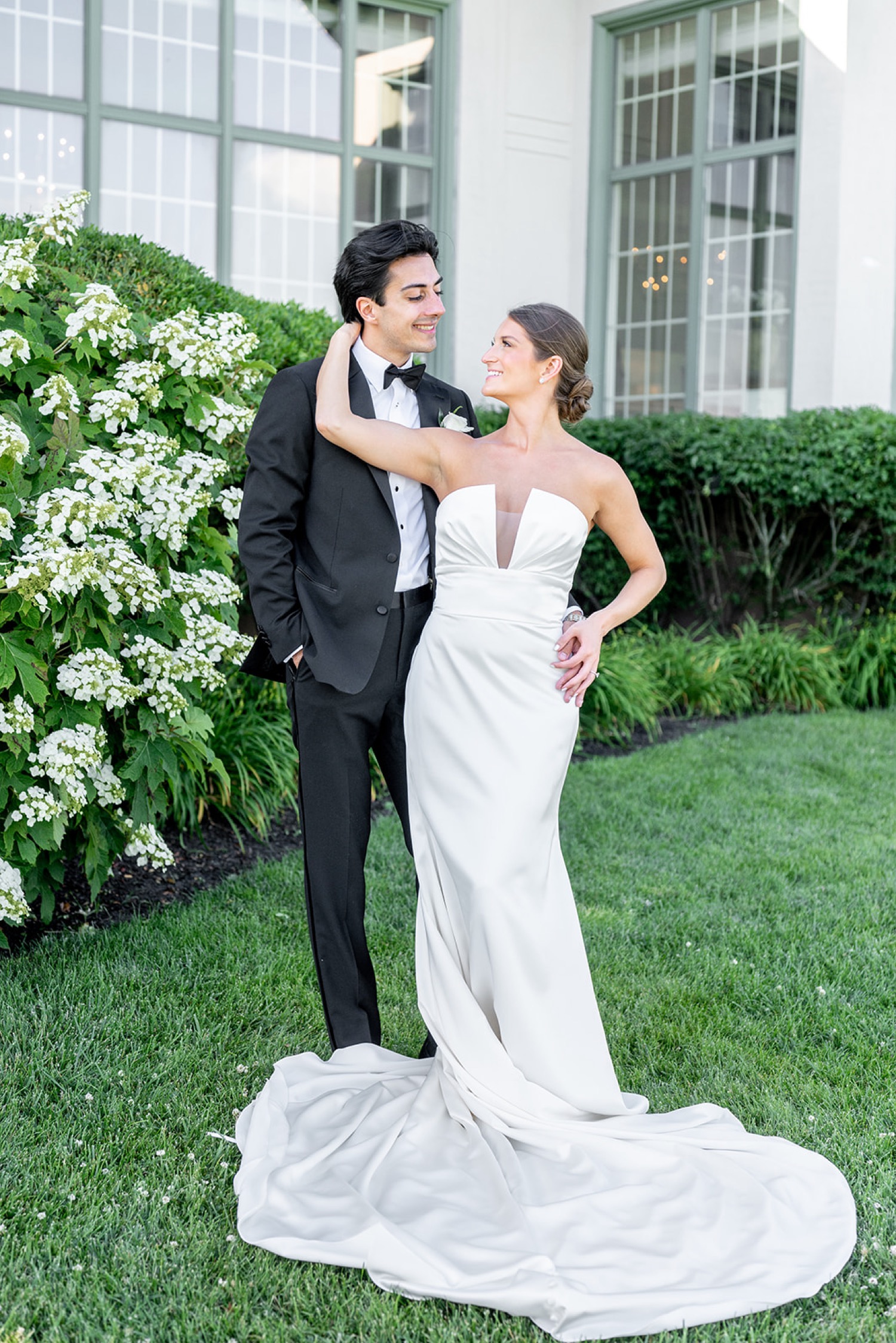 Bride and Groom First Look at Linwood Country Club