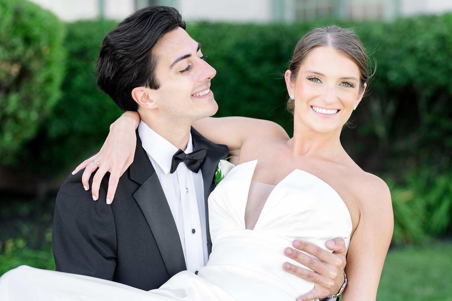 Bride and Groom First Look at Linwood Country Club