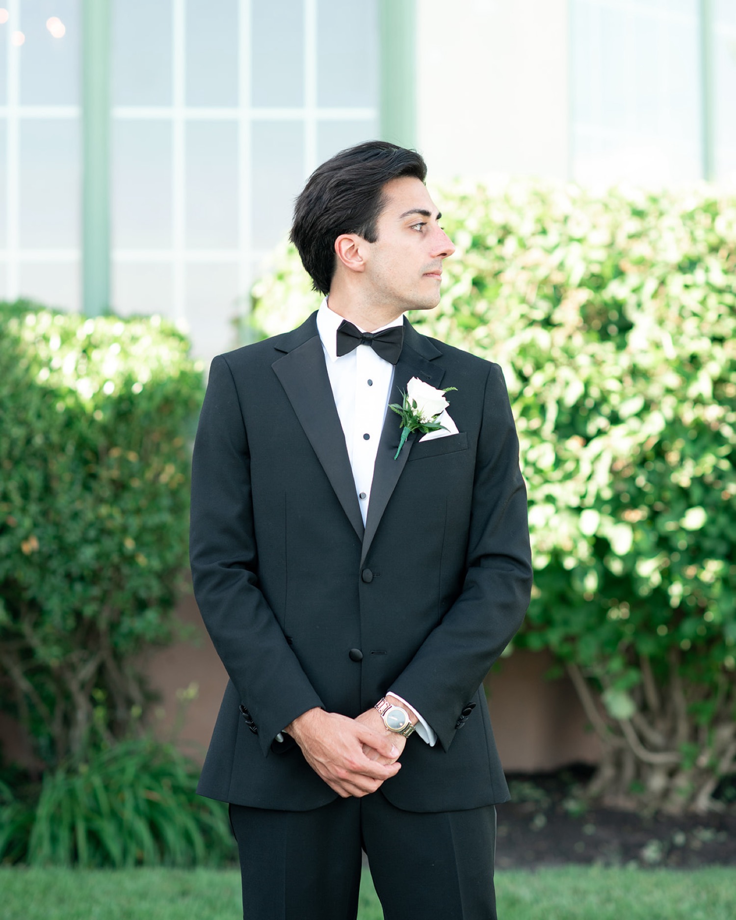 Bride and Groom First Look at Linwood Country Club