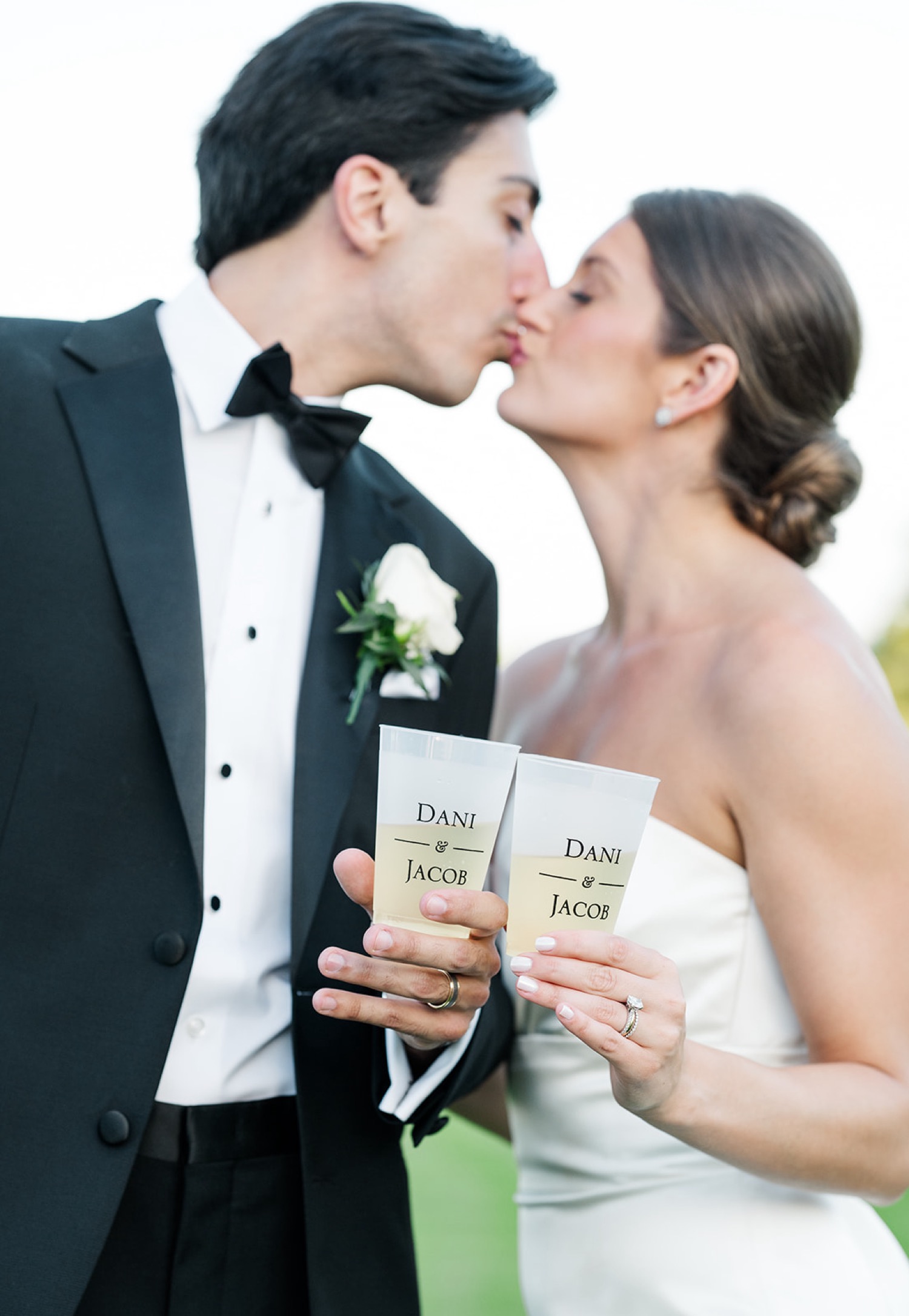 Sunset bride and groom portraits on golf course