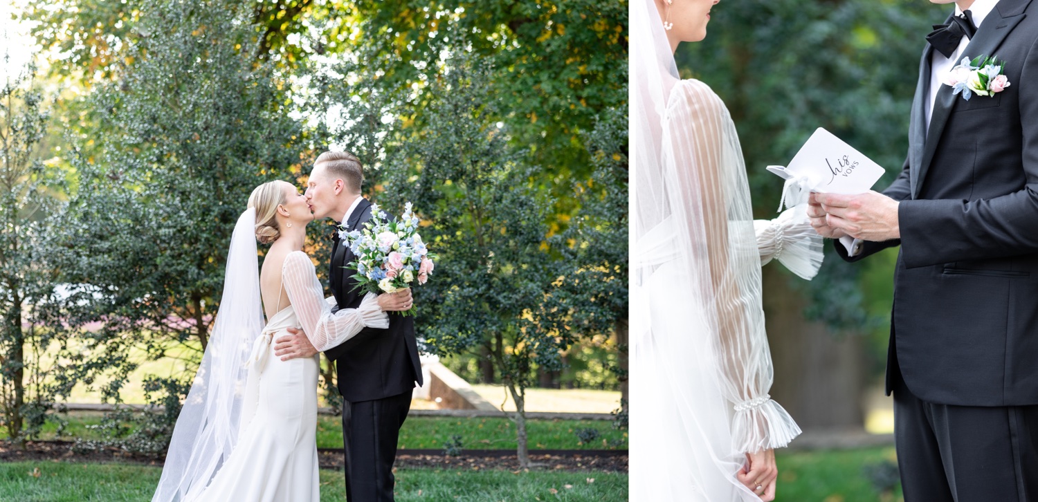 Bride and Groom First Look Portraits at Tyler Gardens in Bucks County