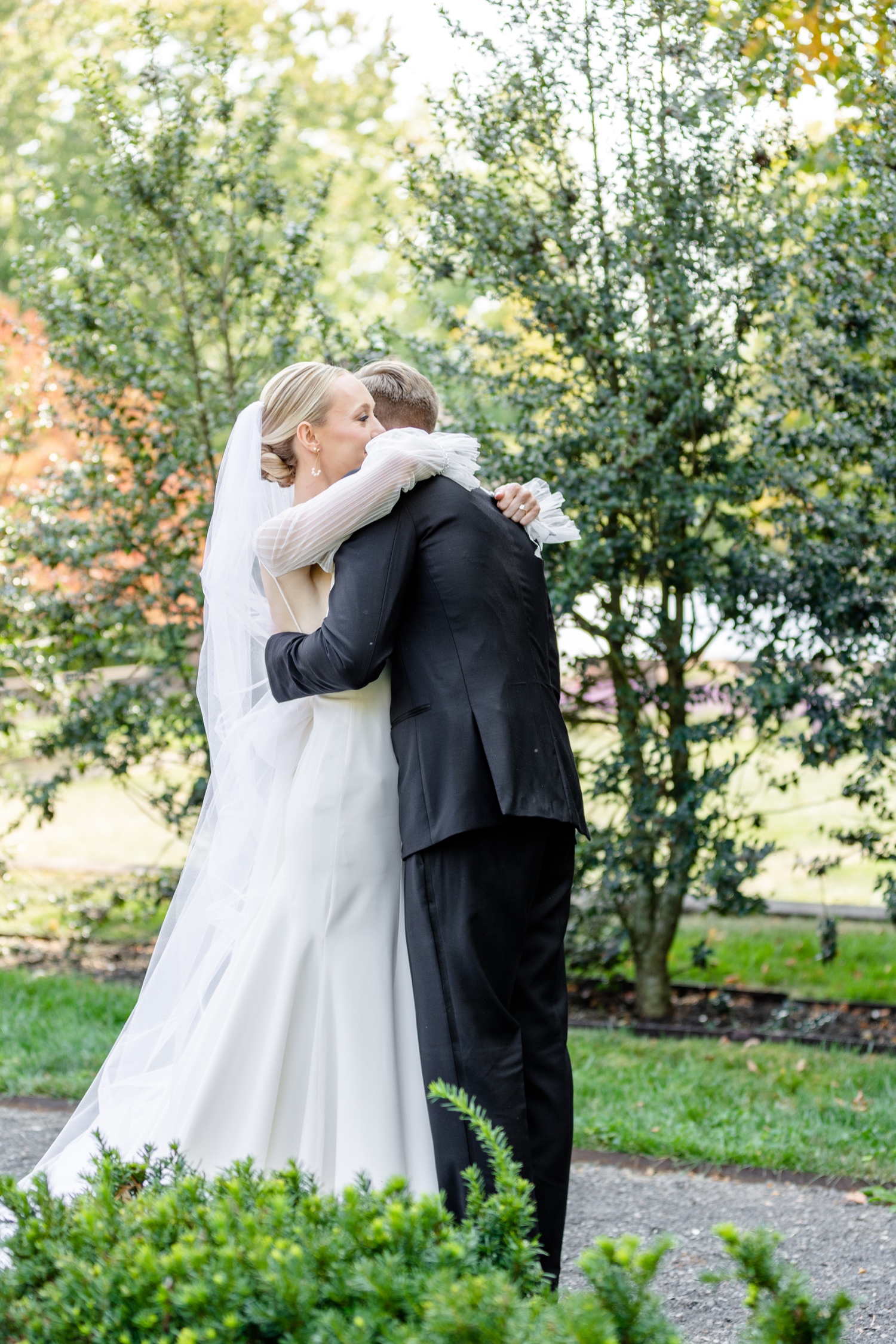 Bride and Groom First Look Portraits at Tyler Gardens in Bucks County