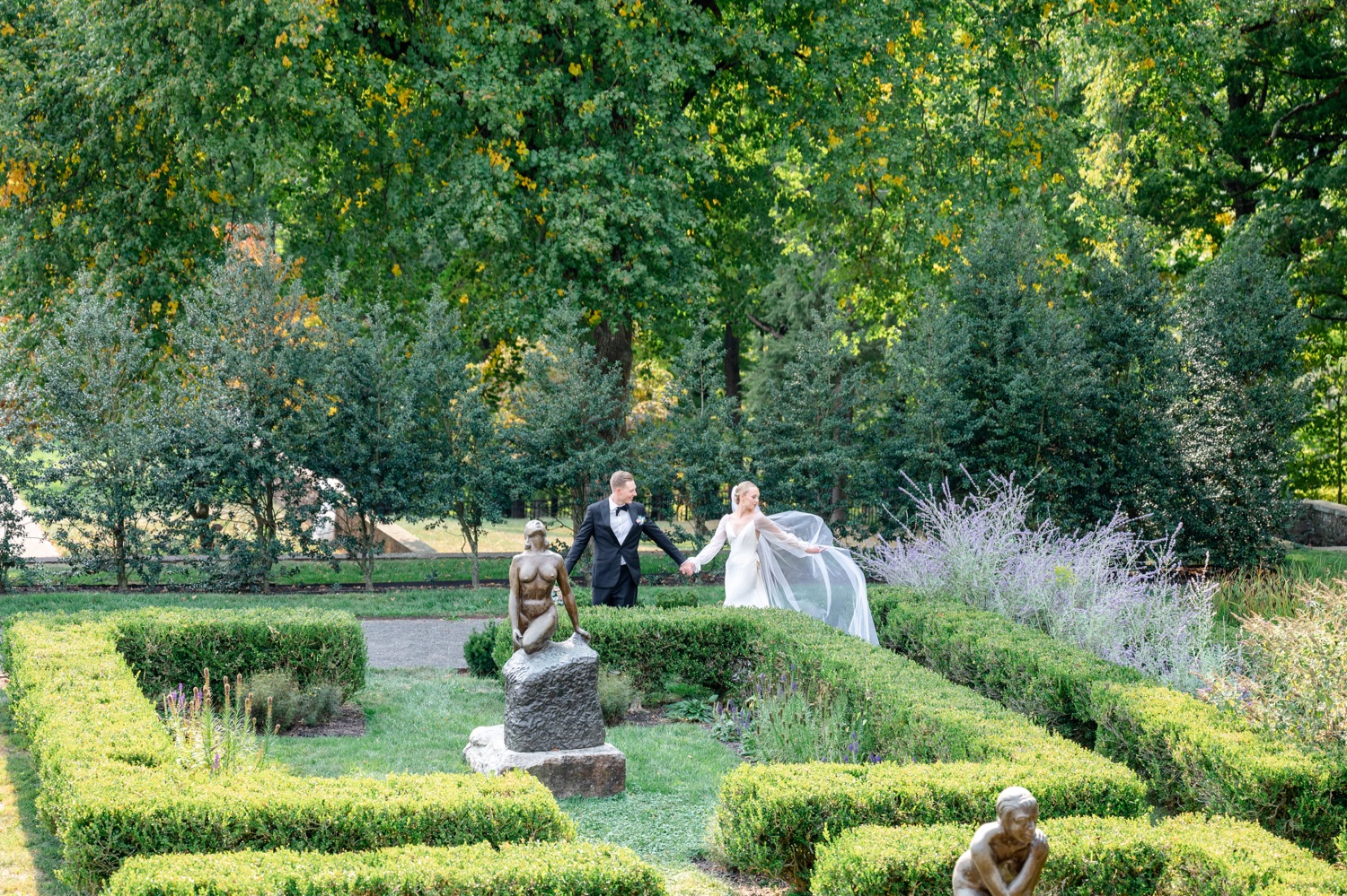 Bride and Groom Portraits at Tyler Gardens in Bucks County