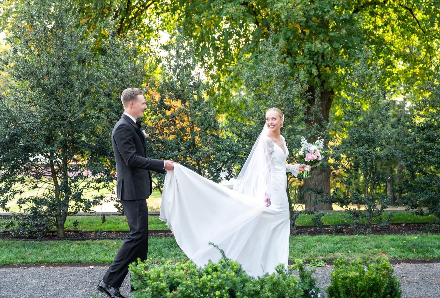 Bride and Groom Portraits at Tyler Gardens in Bucks County