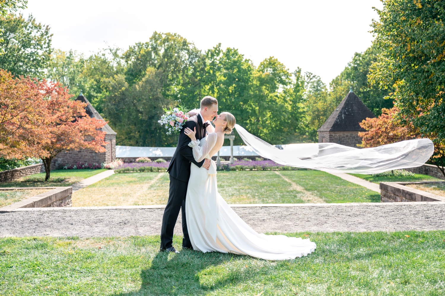 Bride and Groom Portraits at Tyler Gardens in Bucks County